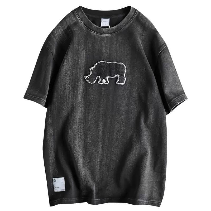 GorgeousBen Counter Quality Men's Heavyweight Retro Washed Distressed T-Shirt | Trendy Summer Short Sleeve with Appliqué Embroidery Pattern — view 10