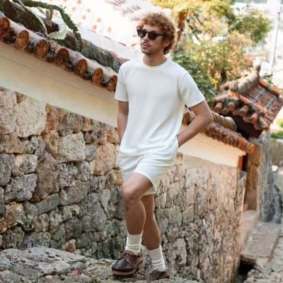 GorgeousBen Men's Casual 3D Solid Knit Short Sleeve Shorts Set, Loose Fit for Summer Daily Wear — view 4