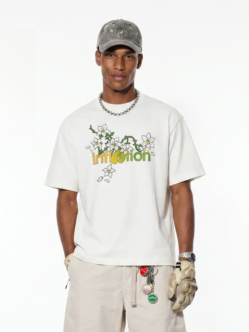 GorgeousBen Men American Streetwear Floral Print Short Sleeve T-Shirt Loose Crew Neck 2026 Spring Summer New Multiple Sizes Available — view 2