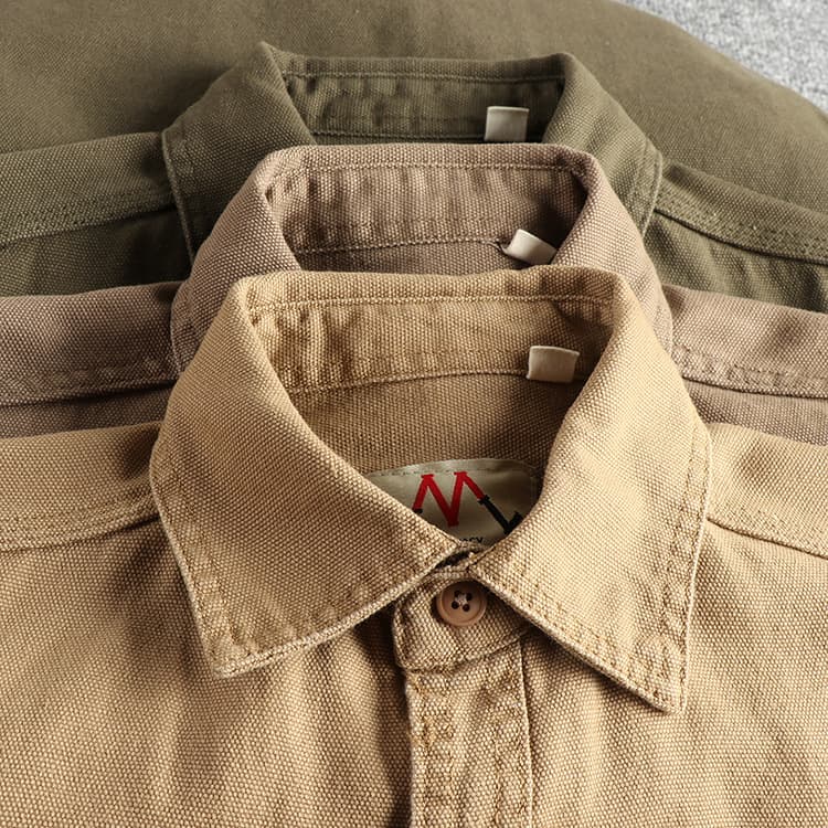 GorgeousBen Men's American Vintage Amekaji Washed Woven Cotton Long Sleeve Shirt With Designer Pockets — view 14