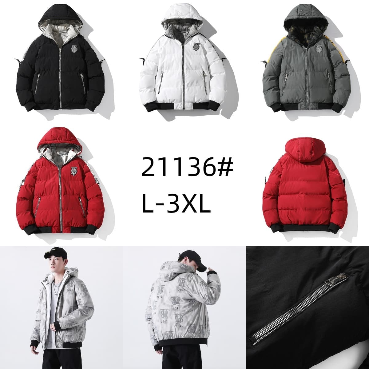 Stocks &amp; ready to ship-Hooded Men Puffer Jacket Plus Size Insulated Bubble Coat Winter Outdoor Zipper Coat For Men. — view 15