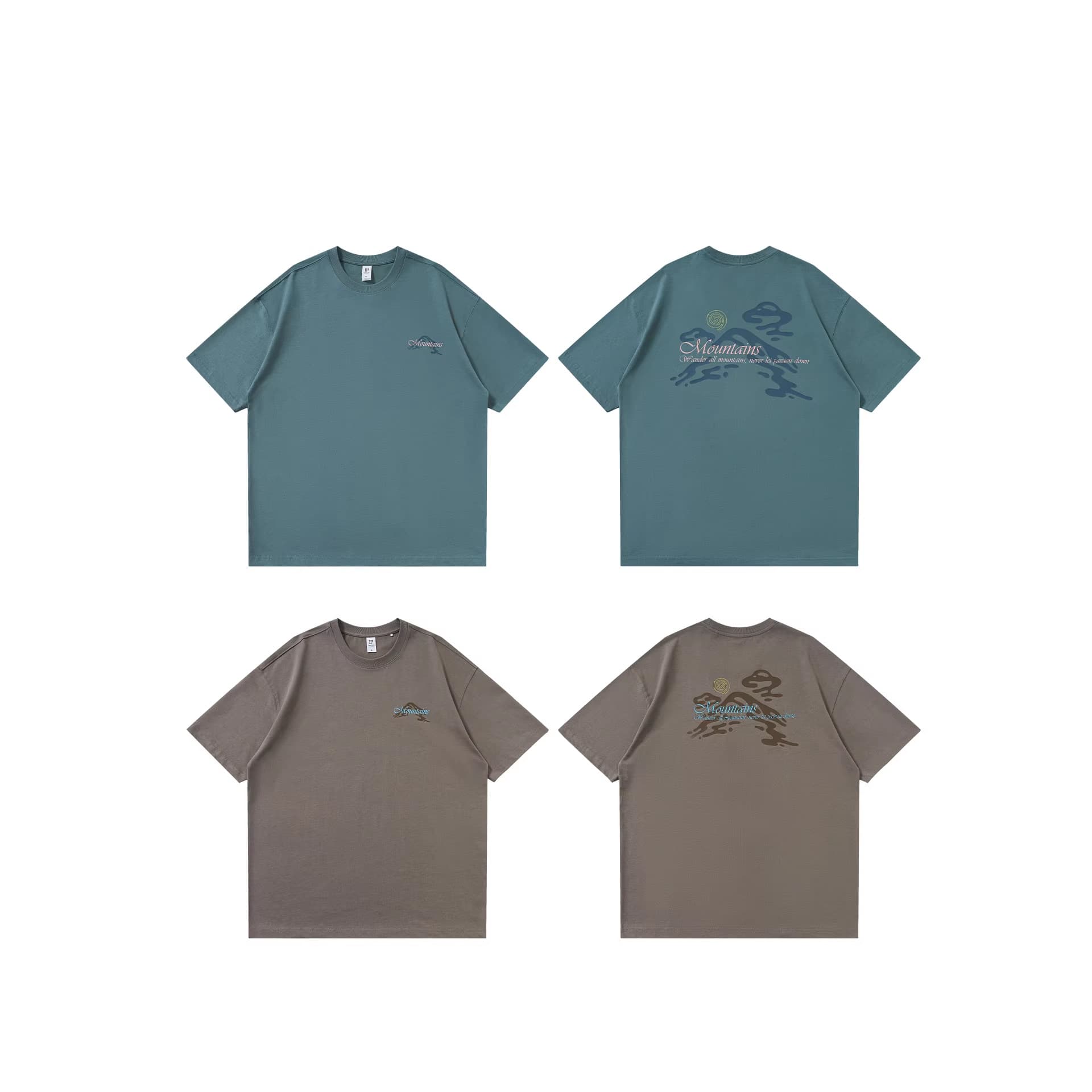 GorgeousBen Men's Oversized Mountain Print T-Shirt, 250g 100% Pure Cotton Crew Neck Tee — view 5