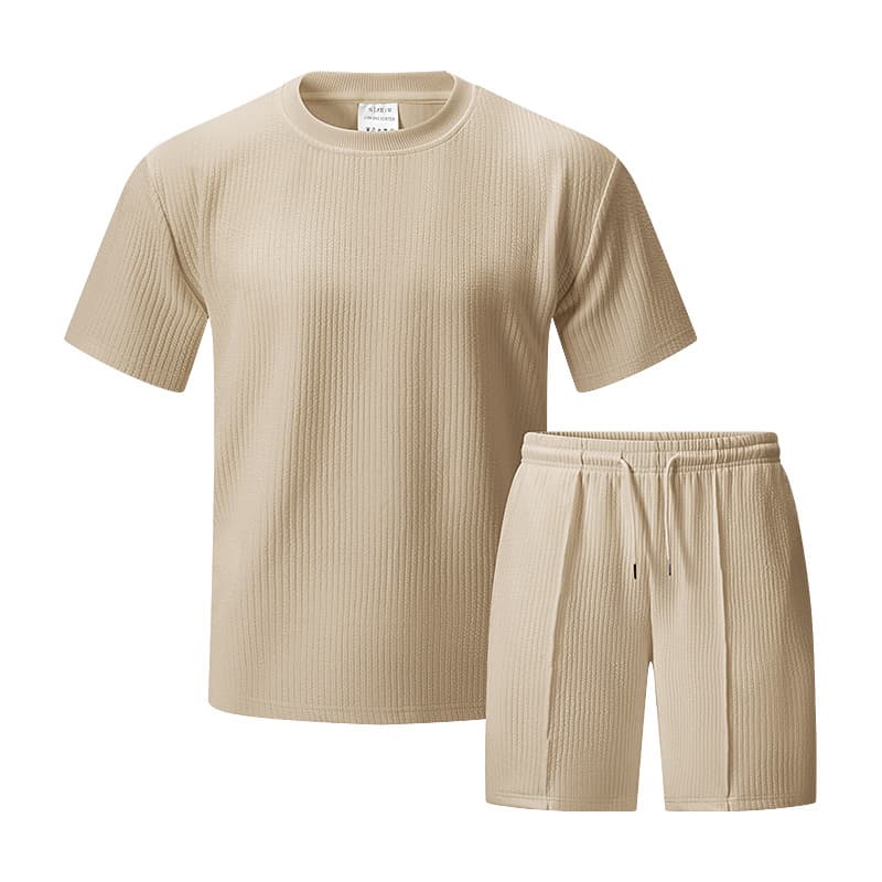 GorgeousBen Men's Casual 3D Textured Knit Short Set, Loose Fit Summer Loungewear — view 8