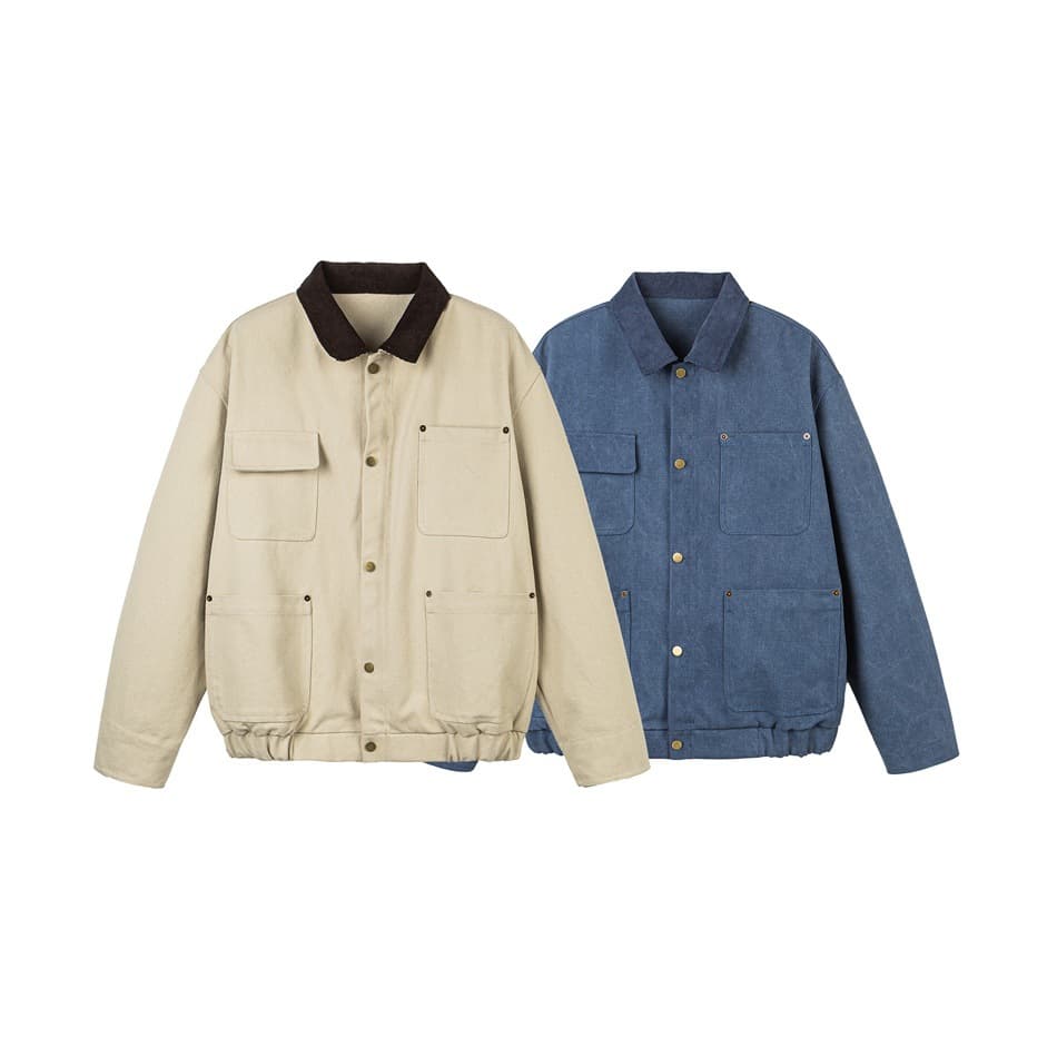 GorgeousBen Men's French Workwear Style Turn-Down Collar Jacket, 230g Polyester Blend, Loose Fit Breathable Casual Coat for Spring &amp; Aut — view 8