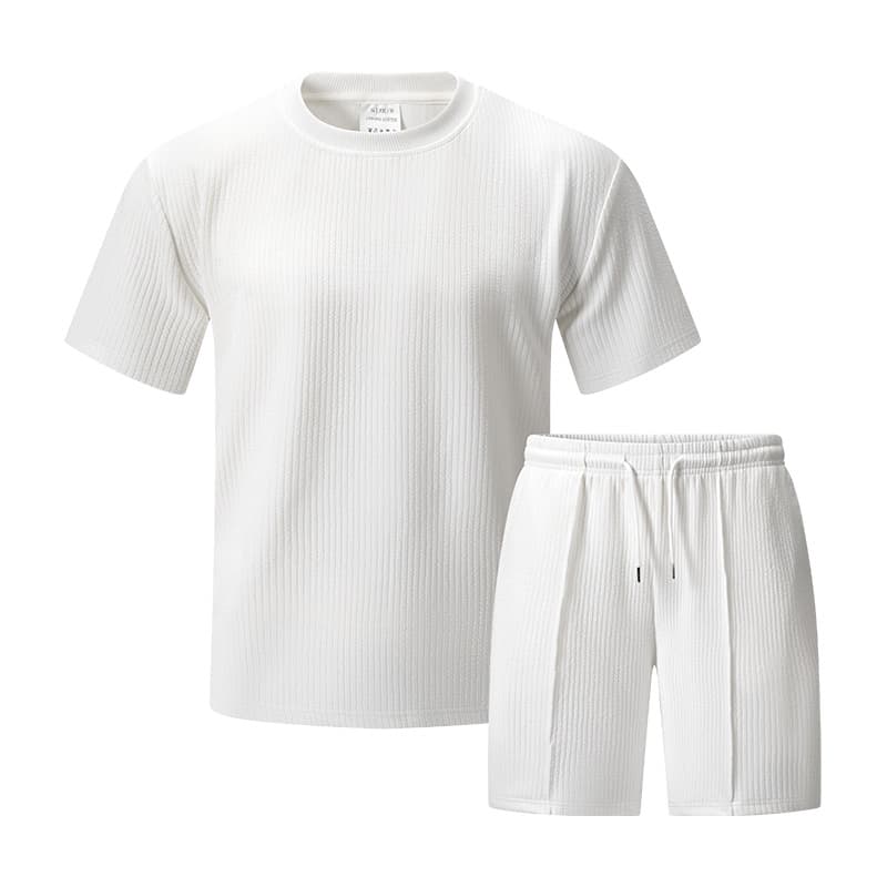 GorgeousBen Men's Casual 3D Solid Knit Short Sleeve Shorts Set, Loose Fit for Summer Daily Wear — view 6