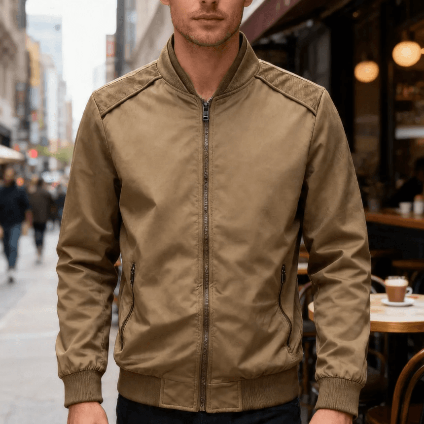 GorgeousBen Men's Suede Stand Collar Bomber Jacket Slim Fit Lightweight Business Casual Spring Autumn Coat M-XXL — view 3
