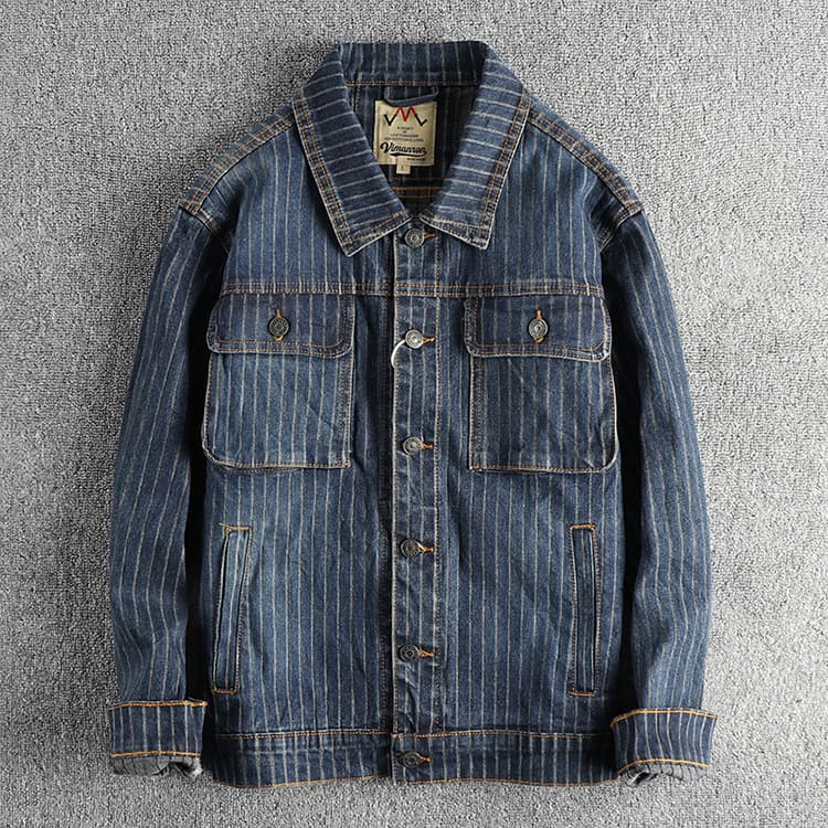 GorgeousBen Men's Vintage Pinstripe Denim Trucker Jacket — view 3