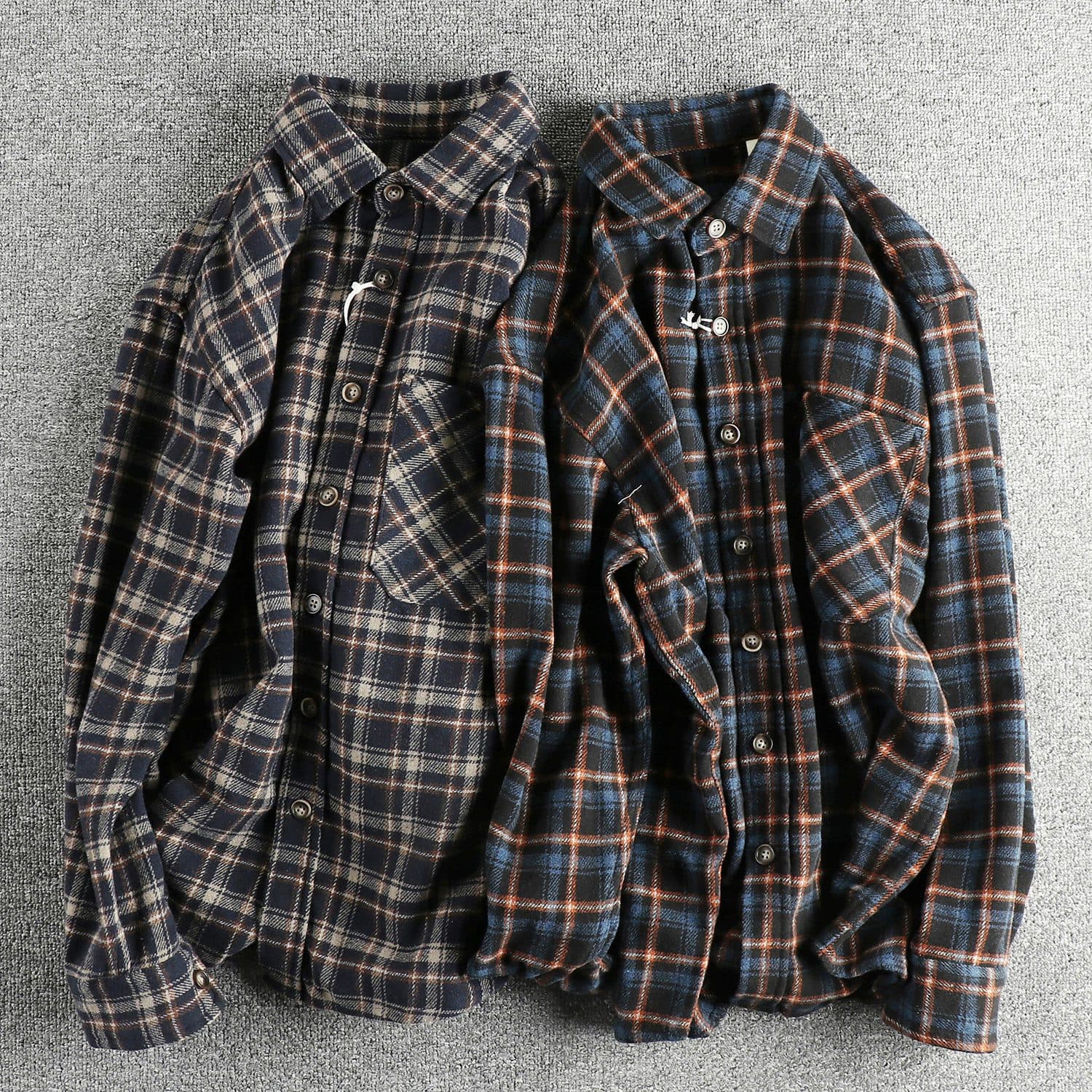GorgeousBen Men's Spring Autumn Heavyweight Brushed Vintage Plaid Relaxed Fit Shirt Jacket — view 4