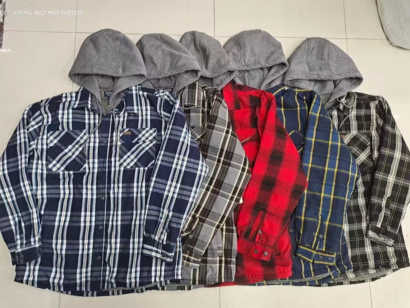 Clearance sale- Fashionable casual loose fit double hat checkered fleece shirt. — view 5