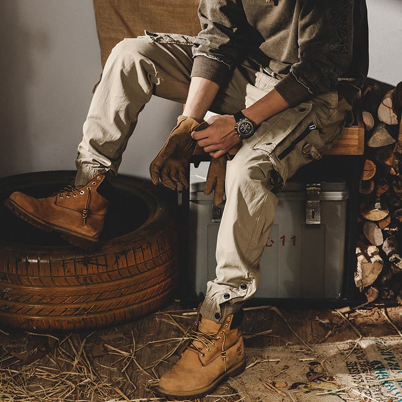 GorgeousBen Men's American Retro Cargo Pants Tactical Casual Trousers Loose Fit Washed Cotton Outdoor Pants 28-38 — view 5