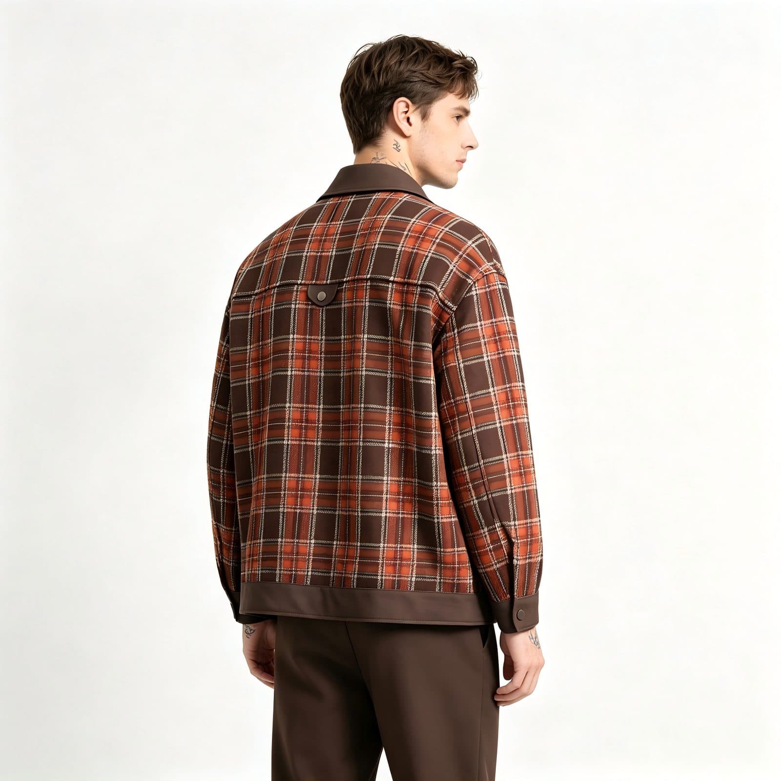GorgeousBen Unisex 2024 new American PU leather patchwork checkered niche lapel jacket men's and women's spring loose trend couple coat — view 6