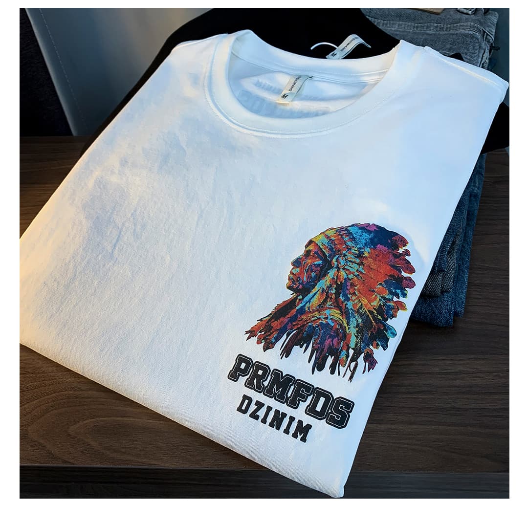GorgeousBen American heavyweight T-shirt 2025 summer thin Indian print trendy short sleeved round neck versatile men's clothing. — view 11