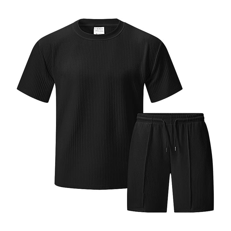 GorgeousBen Men's Casual 3D Textured Knit Short Set, Loose Fit Summer Loungewear — view 7