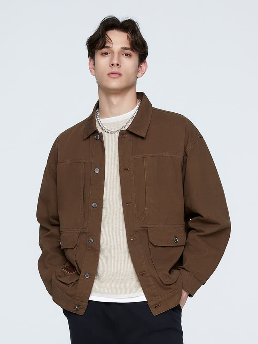 GorgeousBen Men's Retro Washed Cotton Workwear Jacket Casual Multi-pocket Coat — main view