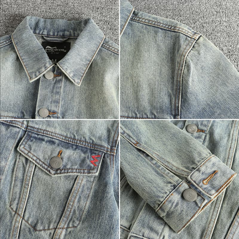 GorgeousBen Heavy Washed Men's Denim Jacket - Embroidered High Street Vintage Trend Outerwear — view 3