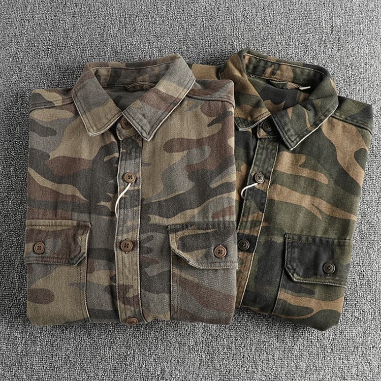 GorgeousBen Vintage chunky woven cotton cargo long-sleeved shirt men's autumn and winter casual shirt coat — view 8