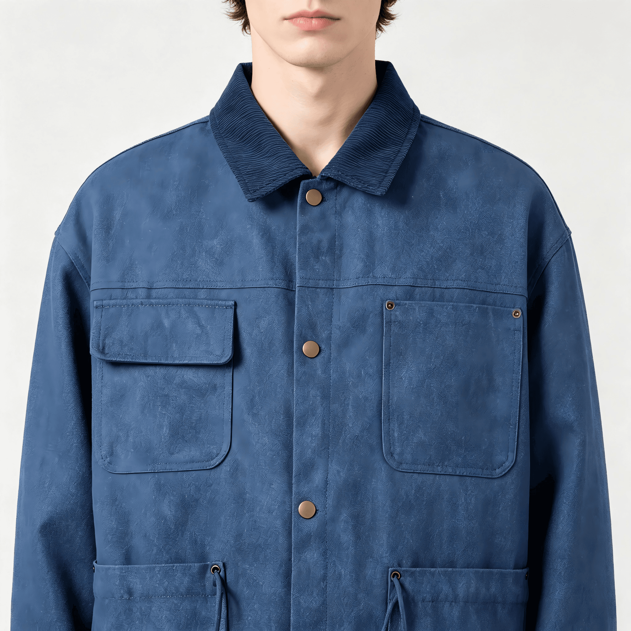 GorgeousBen Men's French Workwear Style Turn-Down Collar Jacket, 230g Polyester Blend, Loose Fit Breathable Casual Coat for Spring &amp; Aut — view 4