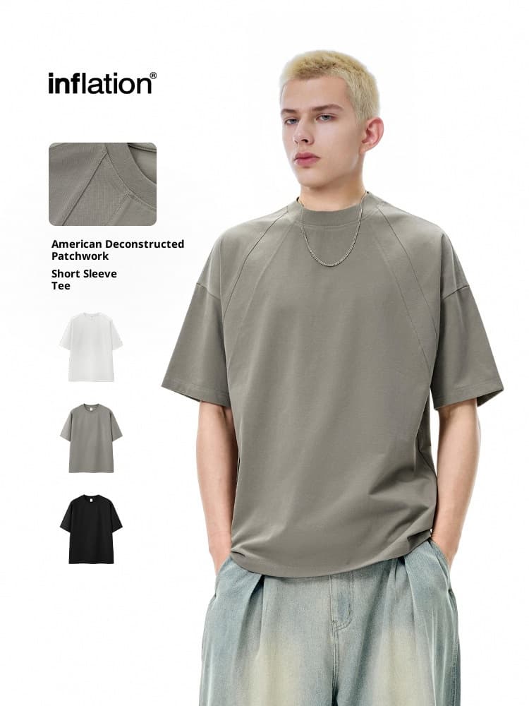 GorgeousBen Men's Streetwear Deconstructed Patchwork Oversized Cotton T-Shirt — main view