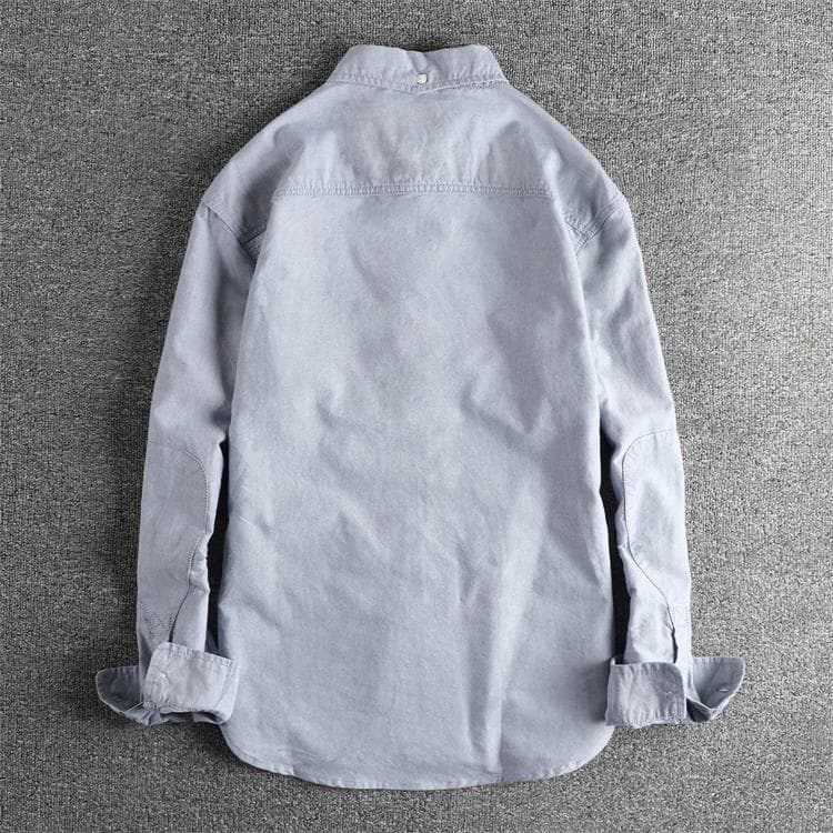 GorgeousBen Men's Japanese Style Minimalist Washed Cotton Oxford Long Sleeve Shirt With Pockets — view 12