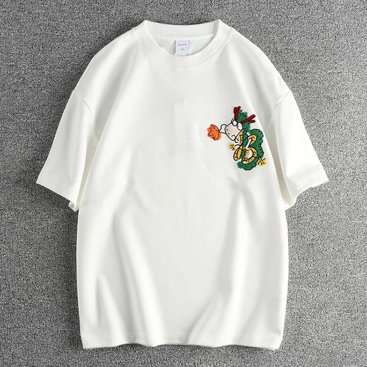 GorgeousBen Dragon Year element flocking pattern short-sleeve T-shirt men's double-sided plain comfort fabric summer trend half-sleeve top — main view