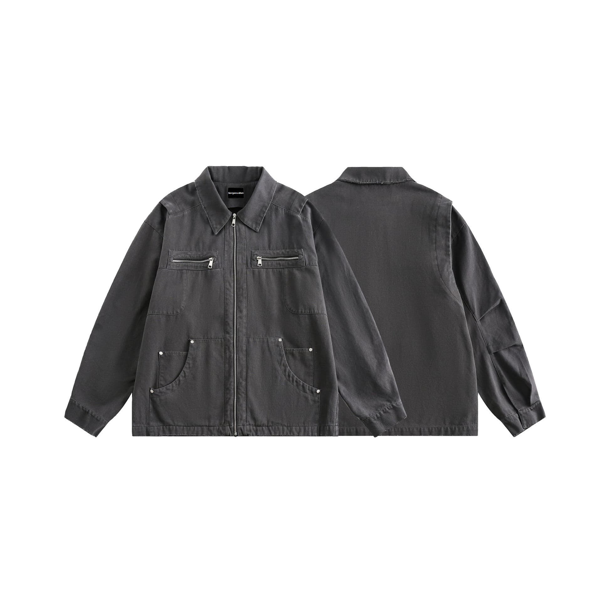 GorgeousBen   Unisex American trendy handsome design sense zipper decoration jacket men's spring loose casual versatile retro workwear outer — main view