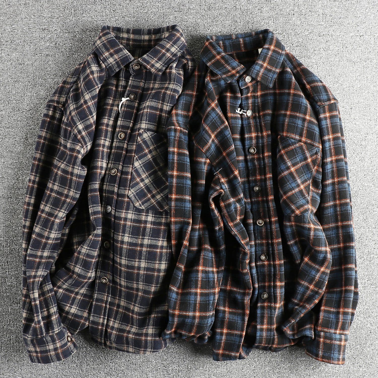 GorgeousBen Men's Spring Autumn Heavyweight Brushed Vintage Plaid Relaxed Fit Shirt Jacket — view 11