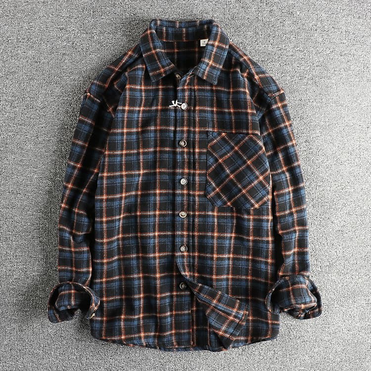 GorgeousBen Men's Spring Autumn Heavyweight Brushed Vintage Plaid Relaxed Fit Shirt Jacket — view 2