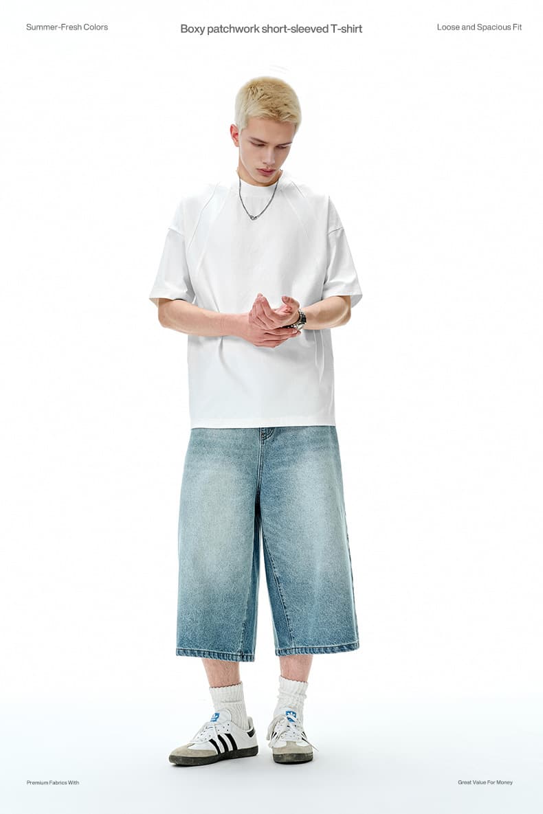 GorgeousBen Men's Streetwear Deconstructed Patchwork Oversized Cotton T-Shirt — view 15
