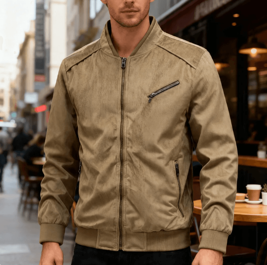 GorgeousBen Men's Suede Stand Collar Bomber Jacket Slim Fit Lightweight Business Casual Spring Autumn Coat M-XXL — view 2