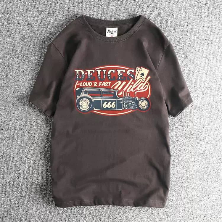 GorgeousBen Men's American Retro Niche Club Graphic T-Shirt Cotton Washed Brushed Crew Neck Tee — view 13