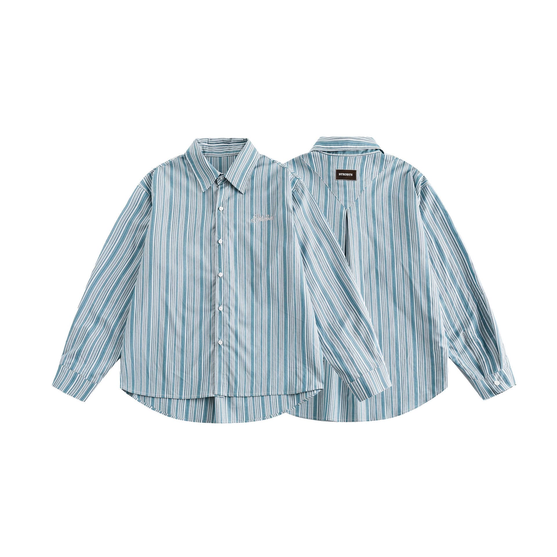 GorgeousBen Unisex 2024 new trendy vertical striped embroidered long-sleeved shirt men American street style niche versatile casual shirt — main view