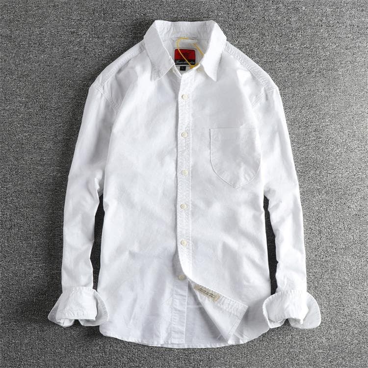 GorgeousBen Men's Japanese Style Minimalist Washed Cotton Oxford Long Sleeve Shirt With Pockets — view 9