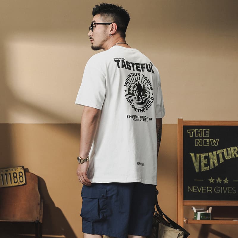GorgeousBen Men's 280GSM Heavyweight Cotton Vintage Graphic Print Crew Neck T-Shirt Loose Fit Summer Casual Tee M-4XL — view 13