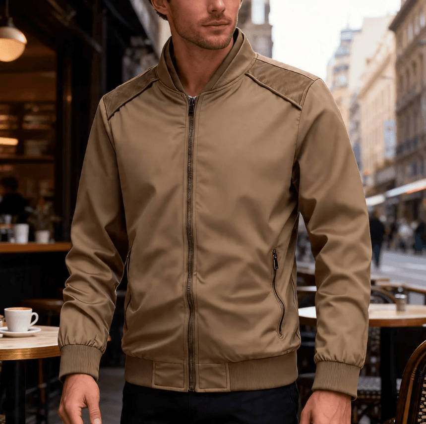 GorgeousBen Men's Suede Stand Collar Bomber Jacket Slim Fit Lightweight Business Casual Spring Autumn Coat M-XXL — view 5