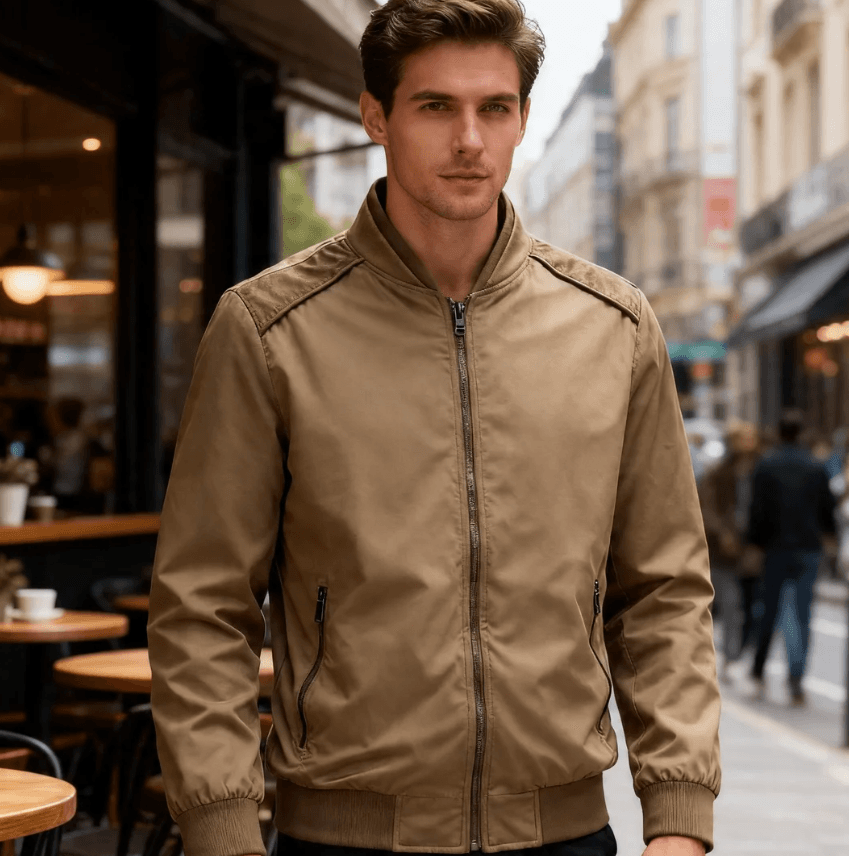 GorgeousBen Men's Suede Stand Collar Bomber Jacket Slim Fit Lightweight Business Casual Spring Autumn Coat M-XXL — view 4