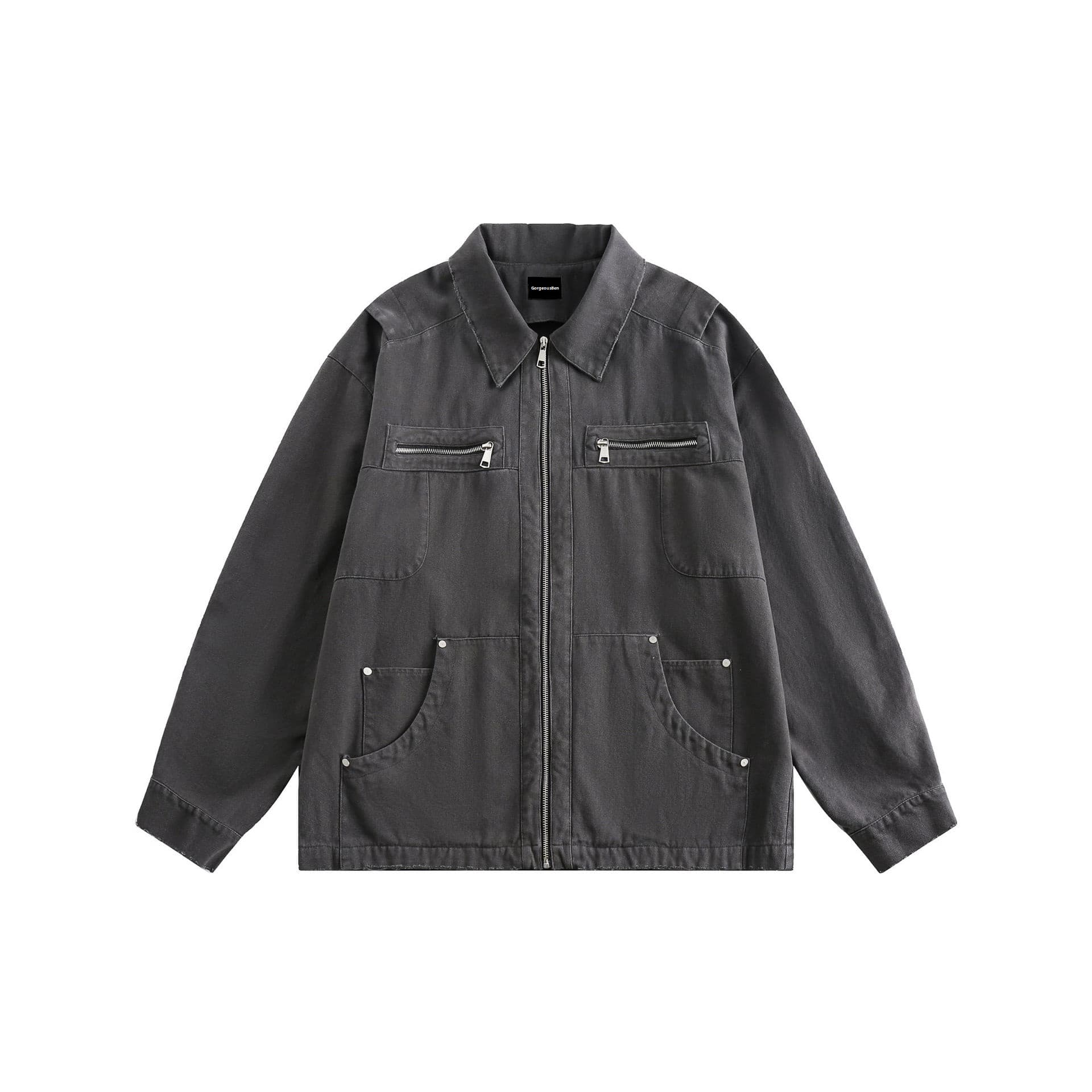 GorgeousBen   Unisex American trendy handsome design sense zipper decoration jacket men's spring loose casual versatile retro workwear outer — view 6