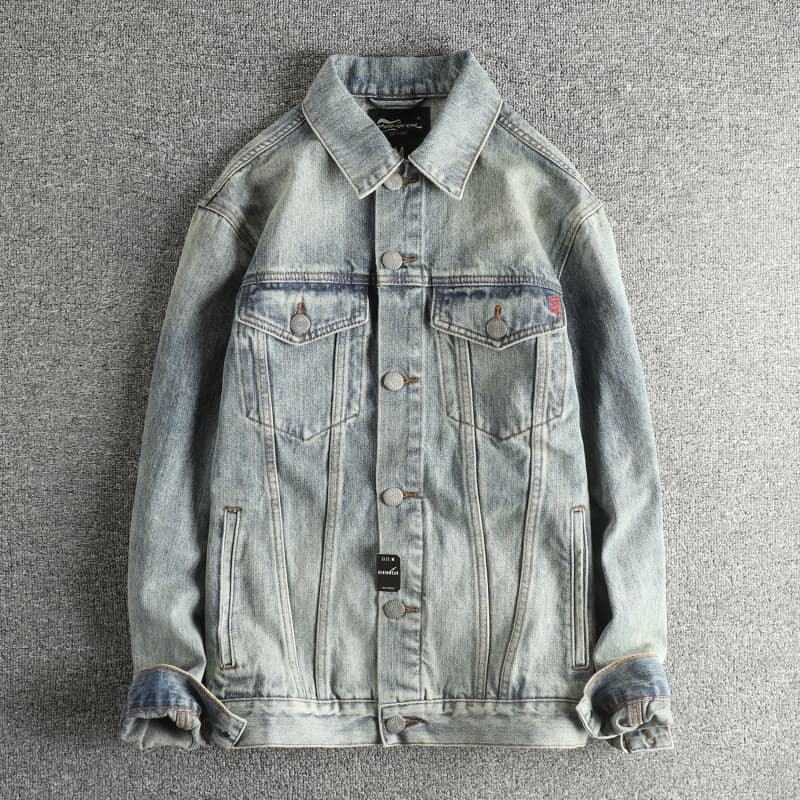 GorgeousBen Heavy Washed Men's Denim Jacket - Embroidered High Street Vintage Trend Outerwear — main view