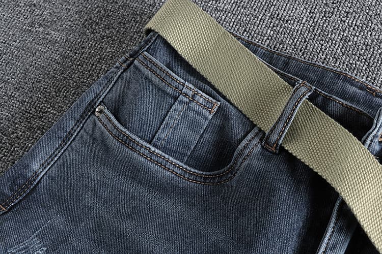 GorgeousBen Men's Summer Washed Distressed Denim Shorts Whiskering Embroidery Slim Straight Knee Length — view 14