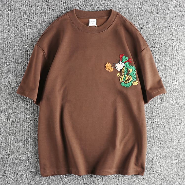 GorgeousBen Dragon Year element flocking pattern short-sleeve T-shirt men's double-sided plain comfort fabric summer trend half-sleeve top — view 2