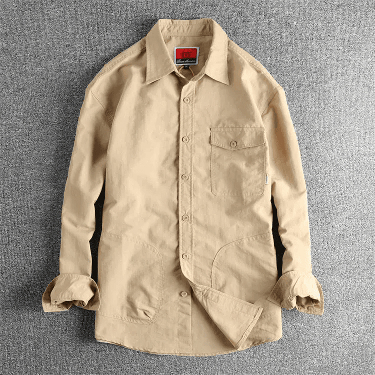 GorgeousBen Men's Japanese Style Outdoor Trendy Plaid Woven Utility Long Sleeve Shirt — view 12