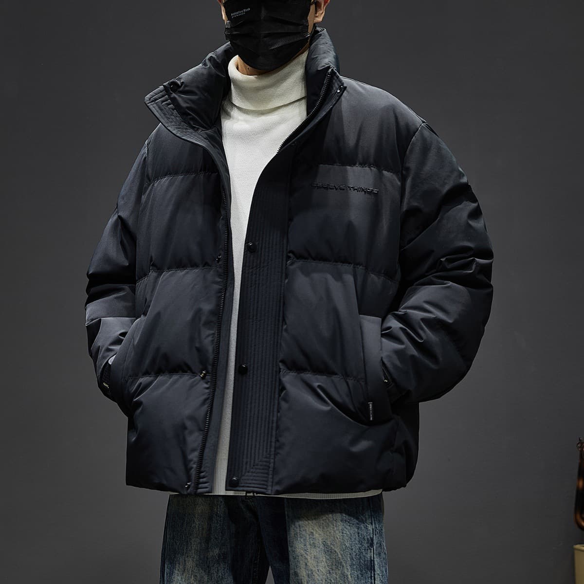 GorgeousBen Men's Winter New Black Down Jacket Stand Collar Short Duck Down Thick Warm Puffer Coat — view 9