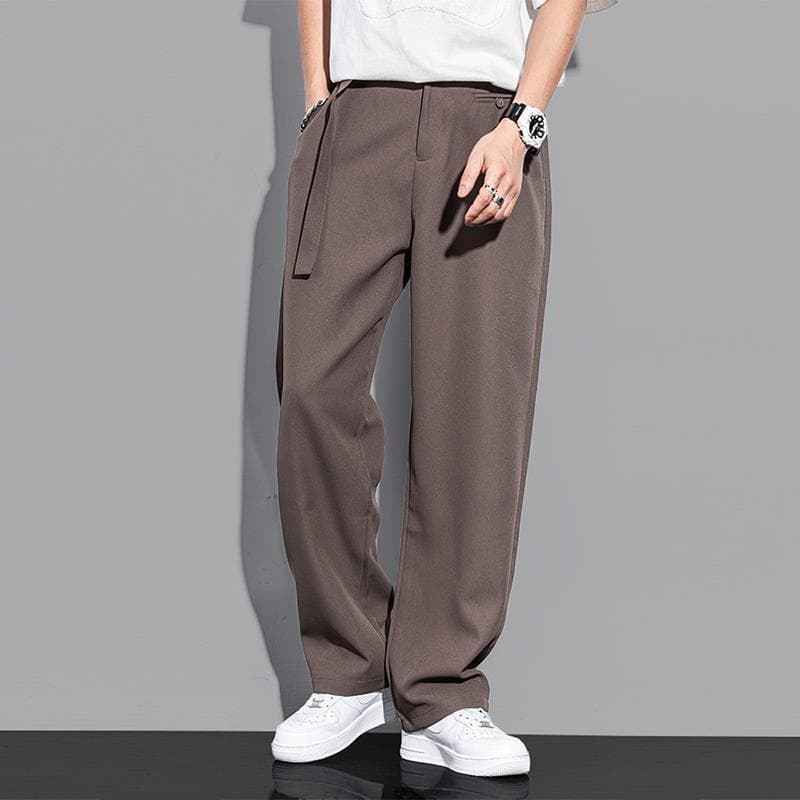 GorgeousBen High hanging casual pants men's suit pants Ice silk wide leg pants loose straight leg trousers — view 6