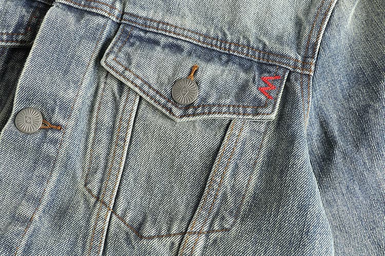 GorgeousBen Heavy Washed Men's Denim Jacket - Embroidered High Street Vintage Trend Outerwear — view 12