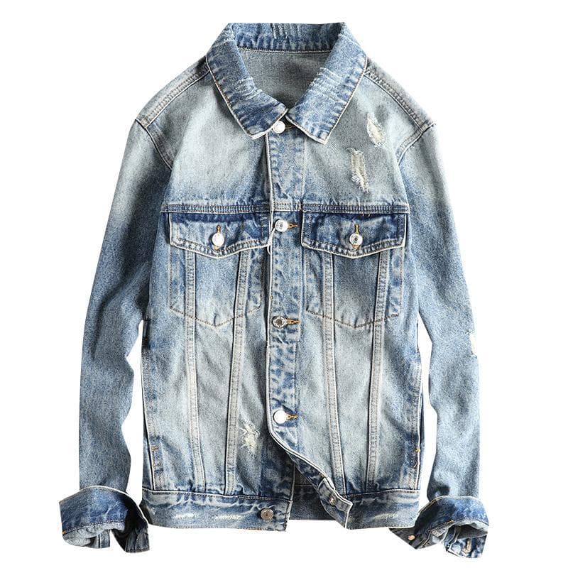 GorgeousBen Distressed Ripped Men's Denim Jacket - Vintage Trendy Edgy Cool Casual Youth Outerwear — view 11