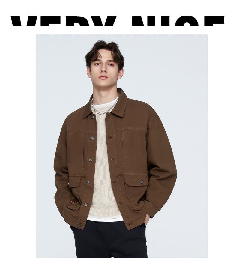 GorgeousBen Men's Retro Washed Cotton Workwear Jacket Casual Multi-pocket Coat — view 15