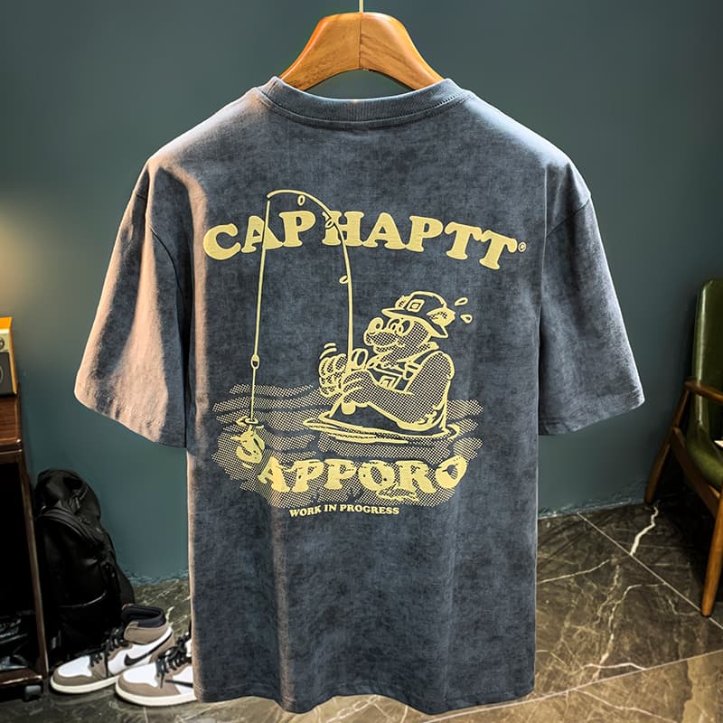 GorgeousBen American classic heavyweight T-shirt men's short sleeved pure cotton summer trendy brand loose and versatile fun printed half sl — view 2
