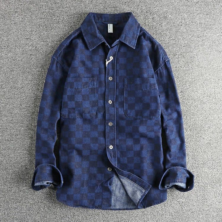 GorgeousBen New Arrival American Retro Streetwear Plaid Denim Shirt Loose Fit Unisex Spring Autumn Lightweight Versatile Outerwear — view 5