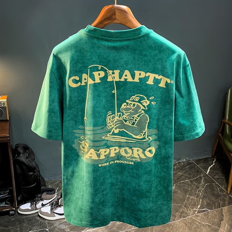 GorgeousBen American classic heavyweight T-shirt men's short sleeved pure cotton summer trendy brand loose and versatile fun printed half sl — view 3