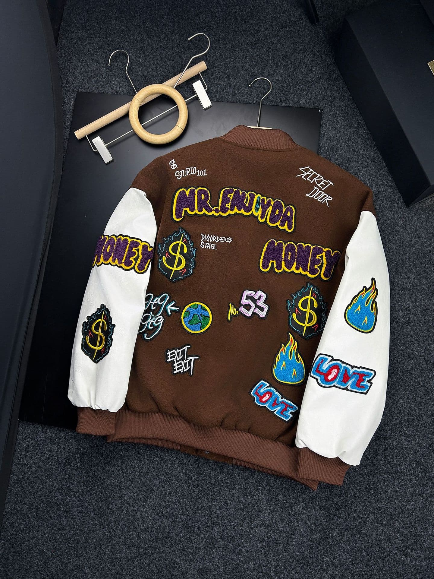 GorgeousBen Couple's same style heavy embroidery jacket American retro baseball letter spring and autumn woolen splicing coat male — view 11