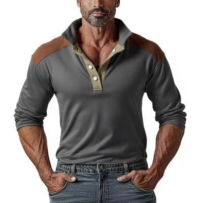GorgeousBen Men Contrast Color Stand Collar Sweatshirt Casual Outdoor Long Sleeve Pullover — main view